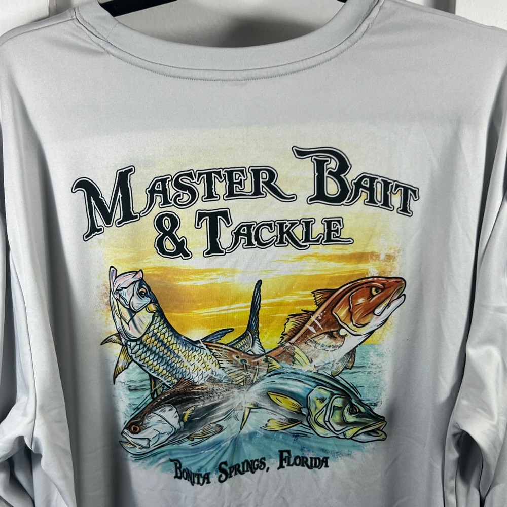 BAW Master Bait & Tackle Fishing Shirt Mens XL‎ Gray Long Sleeve Bonita Springs